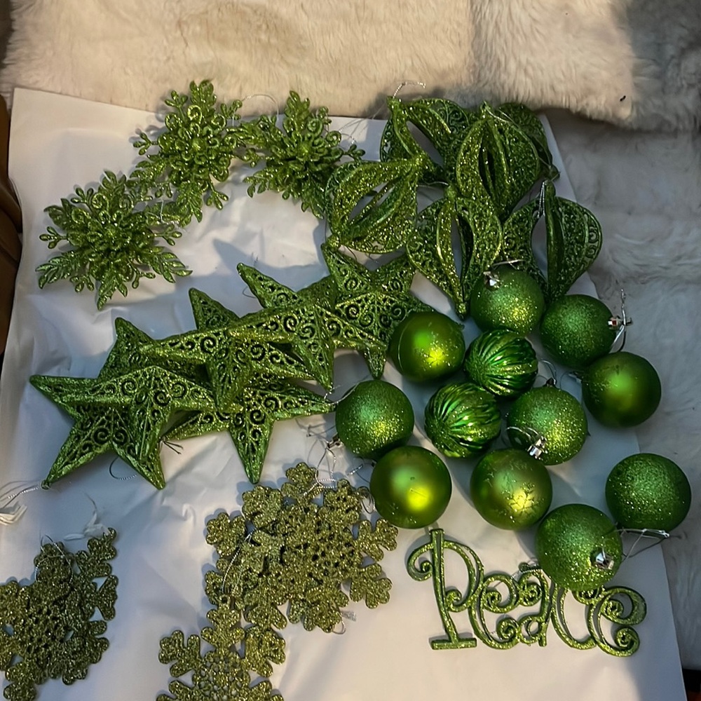 Bright green Christmas Decorations and door bells